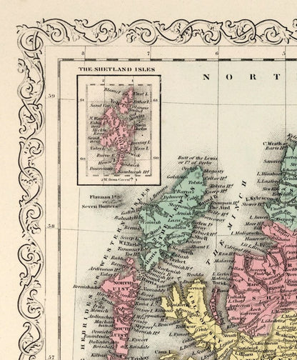 Historic Map - Scotland - Desilver 1859 - 23 x 27.82 - Vintage Wall Art