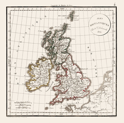 Historic Map - British Isles England - Delamarche 1824 - 23.30 x 23 - Vintage Wall Art