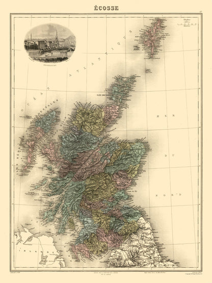 Historic Map - Scotland - Migeon 1892 - 23 x 30.68 - Vintage Wall Art