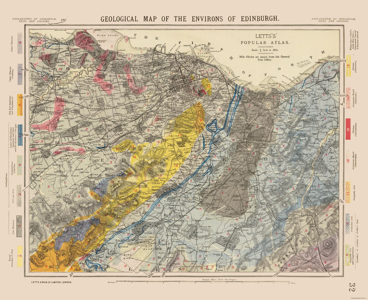 Historic Map - Edingburgh Scotland - Letts 1883 - 28.15 x 23 - Vintage Wall Art