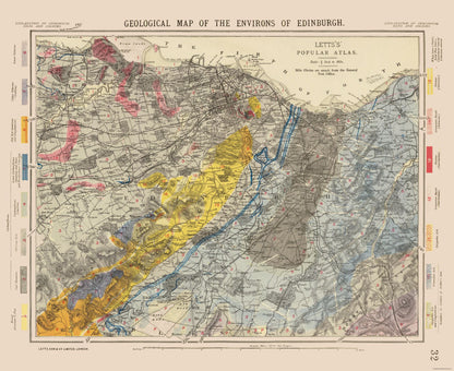 Historic Map - Edingburgh Scotland - Letts 1883 - 28.15 x 23 - Vintage Wall Art