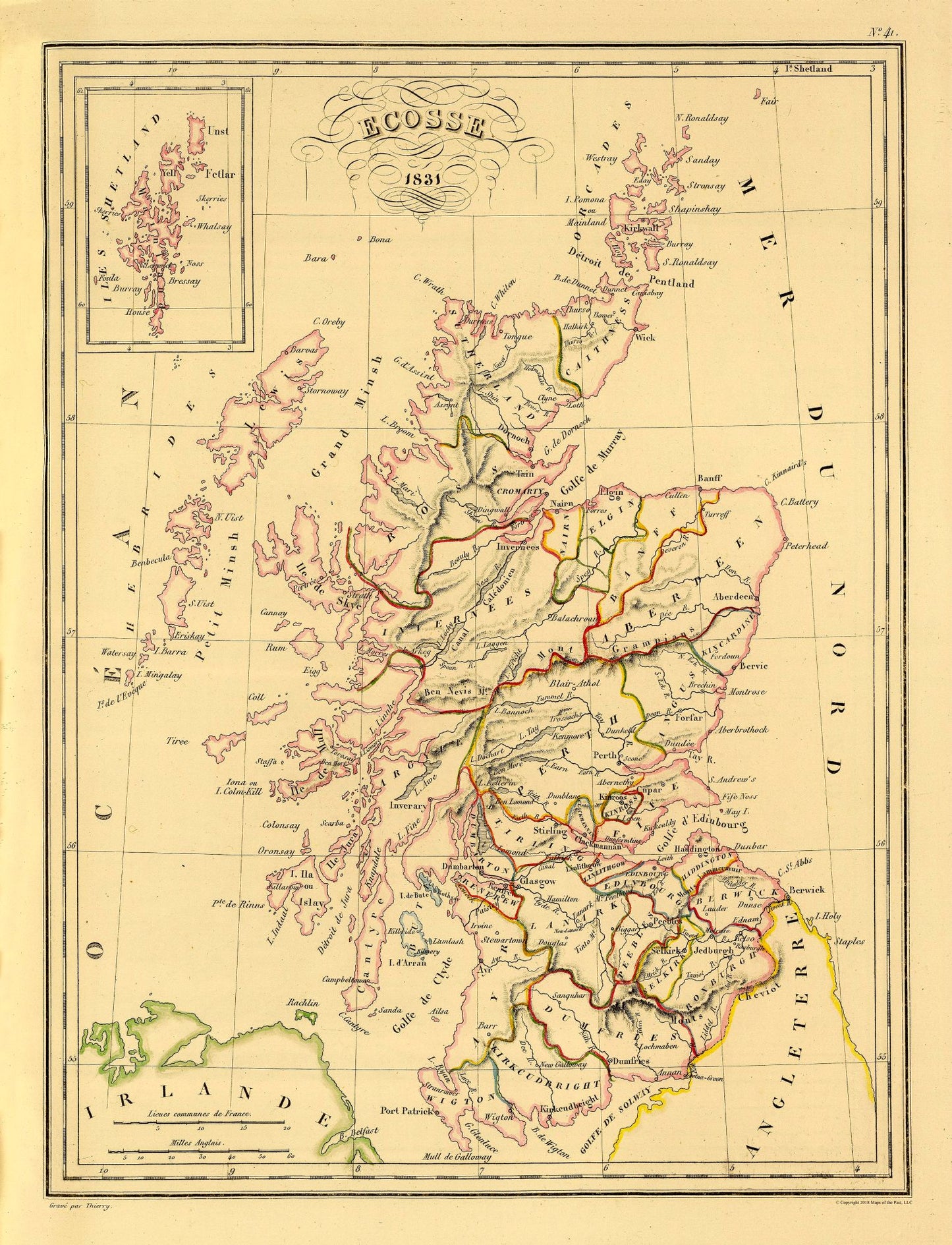 Historic Map - Scotland - Thierry 1831 - 23 x 30.06 - Vintage Wall Art