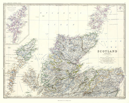 Historic Map - Scotland Northern Sheet - Johnston 1861 - 28.86 x 23 - Vintage Wall Art