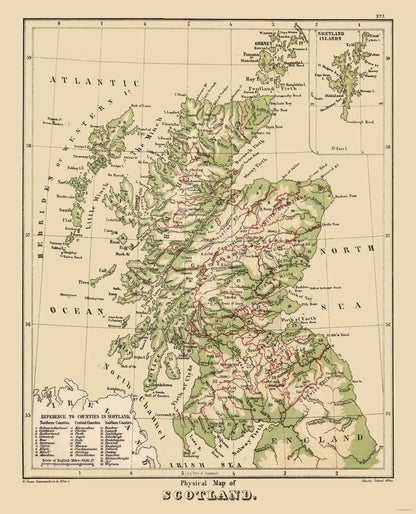 Historic Map - Scotland Physical - Sonnenschein 1880 - 23 x 28.40 - Vintage Wall Art