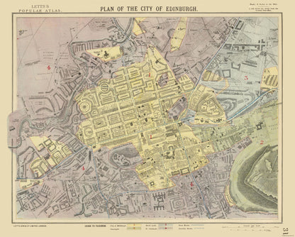 Historic Map - Scotland Edinburgh Plan - Letts 1883 - 28.63 x 23 - Vintage Wall Art