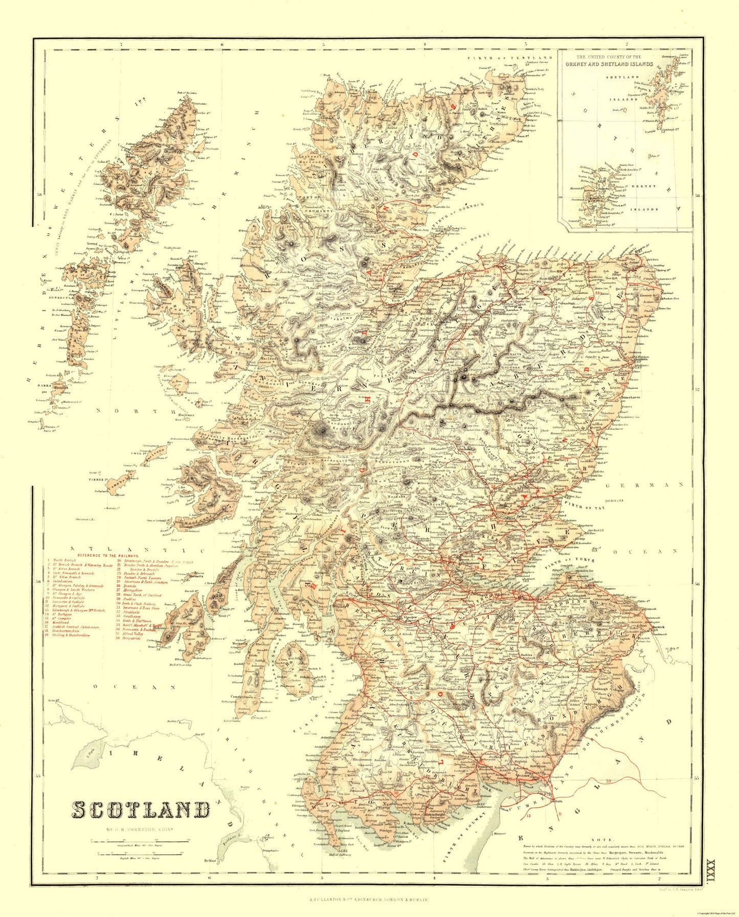 Historic Map - Scotland Railways - Swanston 1872 - 23 x 28.52 - Vintage Wall Art