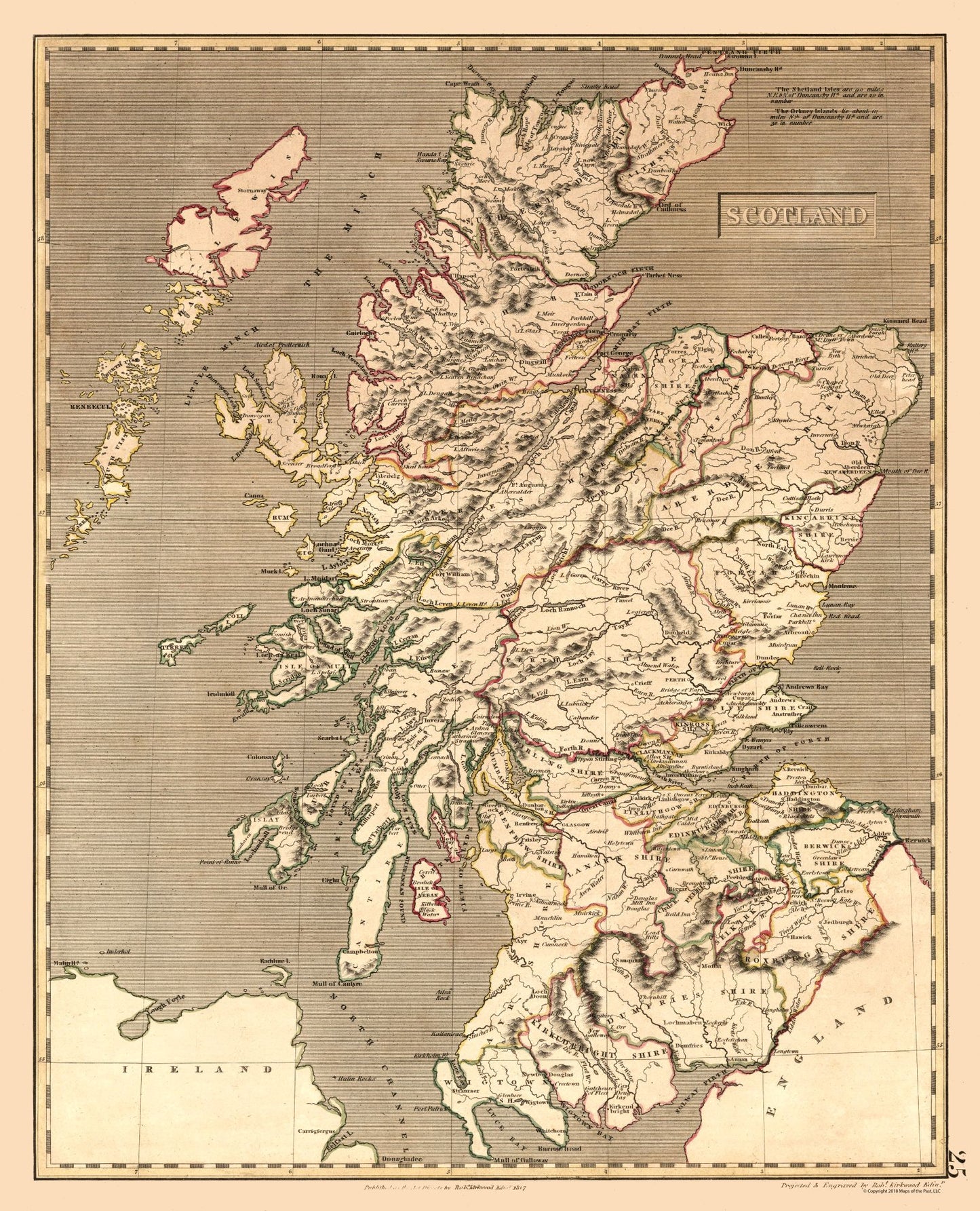 Historic Map - Scotland - Kirkwood 1817 - 23 x 28.42 - Vintage Wall Art