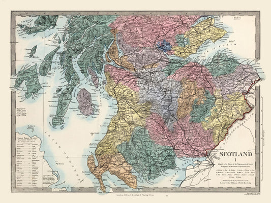 Historic Map - Scotland Southern Topograpy - Stanford 1865 - 30.63 x 23 - Vintage Wall Art