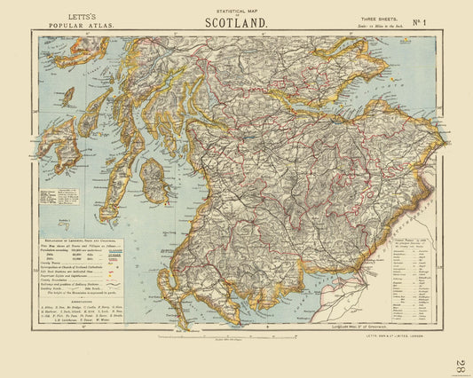 Historic Map - Scotland Southern Statistical - Letts 1883 - 28.81 x 23 - Vintage Wall Art