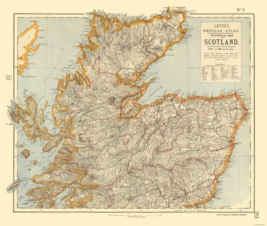 Historic Map - Scotland Northern Statistical - Letts 1883 - 27.12 x 23 - Vintage Wall Art