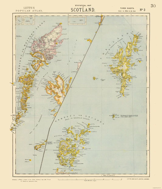 Historic Map - Scotland Islands - Letts 1883 - 23 x 26.81 - Vintage Wall Art