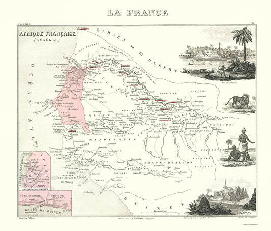 Historic Map - Senegal - Migeon 1869 - 23 x 27.01 - Vintage Wall Art