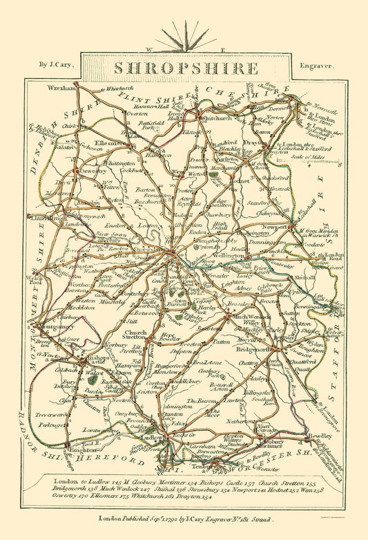 Historic Map - Shropshire County England - Cary 1792 - 23 x 33.71 - Vintage Wall Art