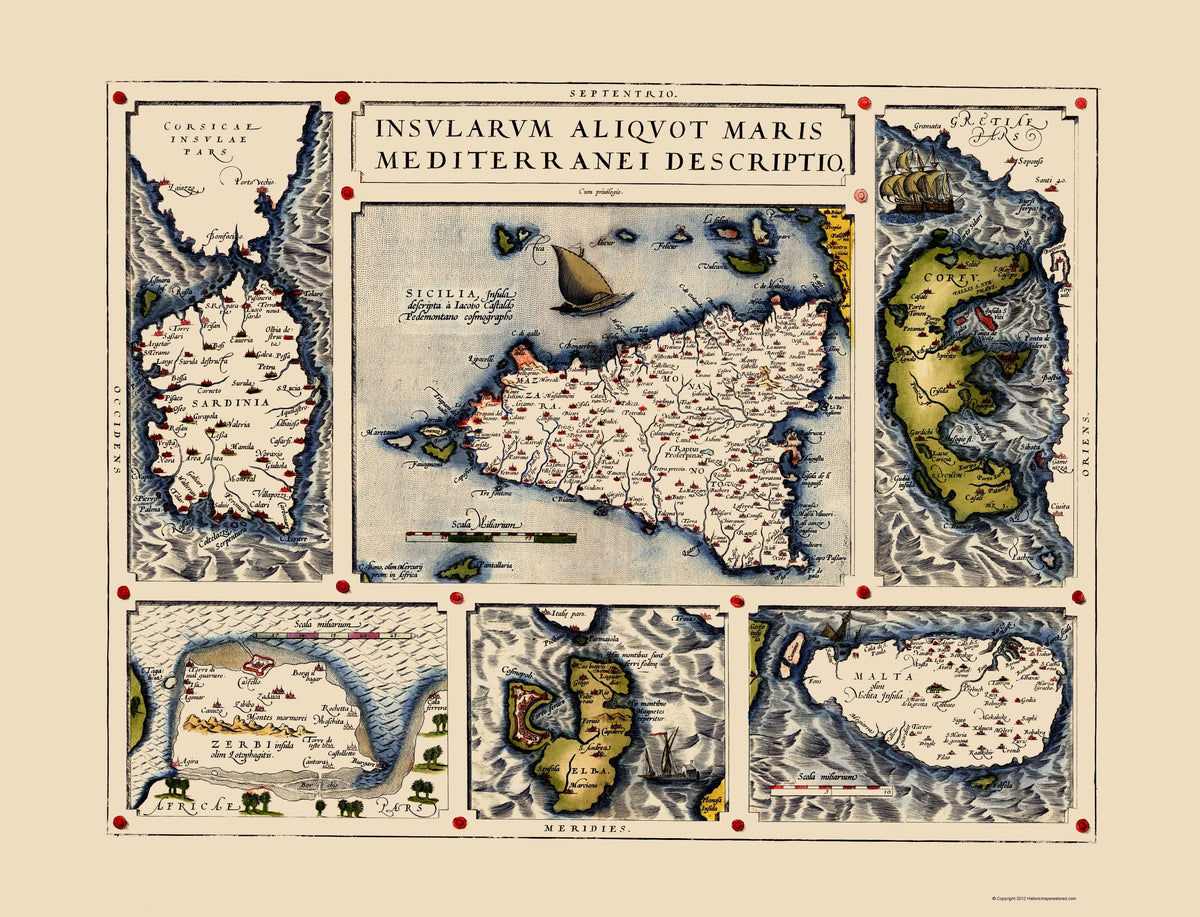 Historic Map - Mediterranean Islands - Ortelius 1587 - Vintage Wall Ar ...