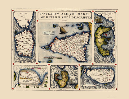 Historic Map - Mediterranean Islands - Ortelius 1587 - 23 x 30 - Vintage Wall Art