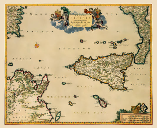 Historic Map - Sicily Italy - Visscher 1681 - 23 x 28.18 - Vintage Wall Art