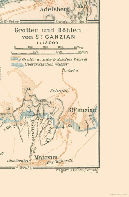 Historic Map - San Canzian d'Isonzo Italy Slovenia - Baedeker 1910 - 23 x 35.18 - Vintage Wall Art
