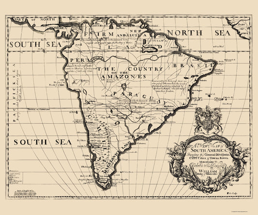 Historic Map - South America - Wells 1700 - 23 x 27.68 - Vintage Wall Art