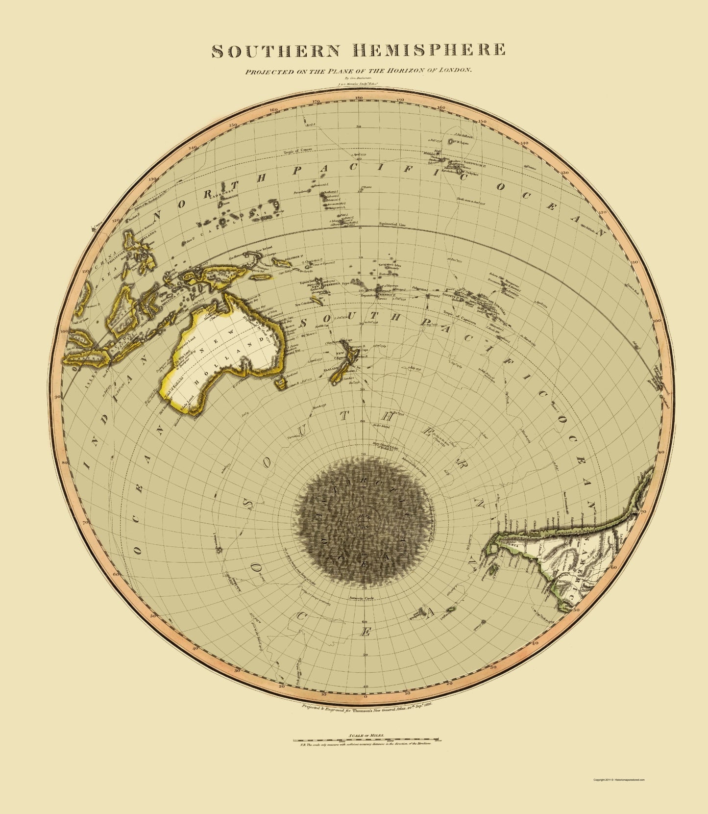 Historic Map - Southern Hemisphere - Thomson 1816 - 23 x 26.42 - Vintage Wall Art