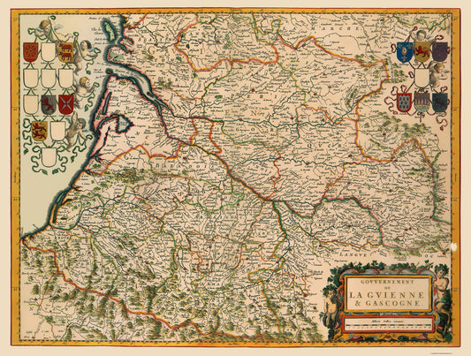 Historic Map - Southwestern Wine Region France - Blaeu 1662 - 23 x 30.39 - Vintage Wall Art