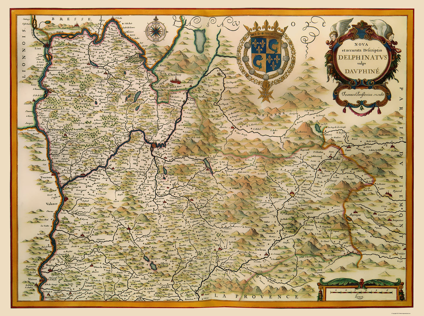 Historic Map - Southeastern Wine Region France - Jansson 1638 - 23 x 30.89 - Vintage Wall Art