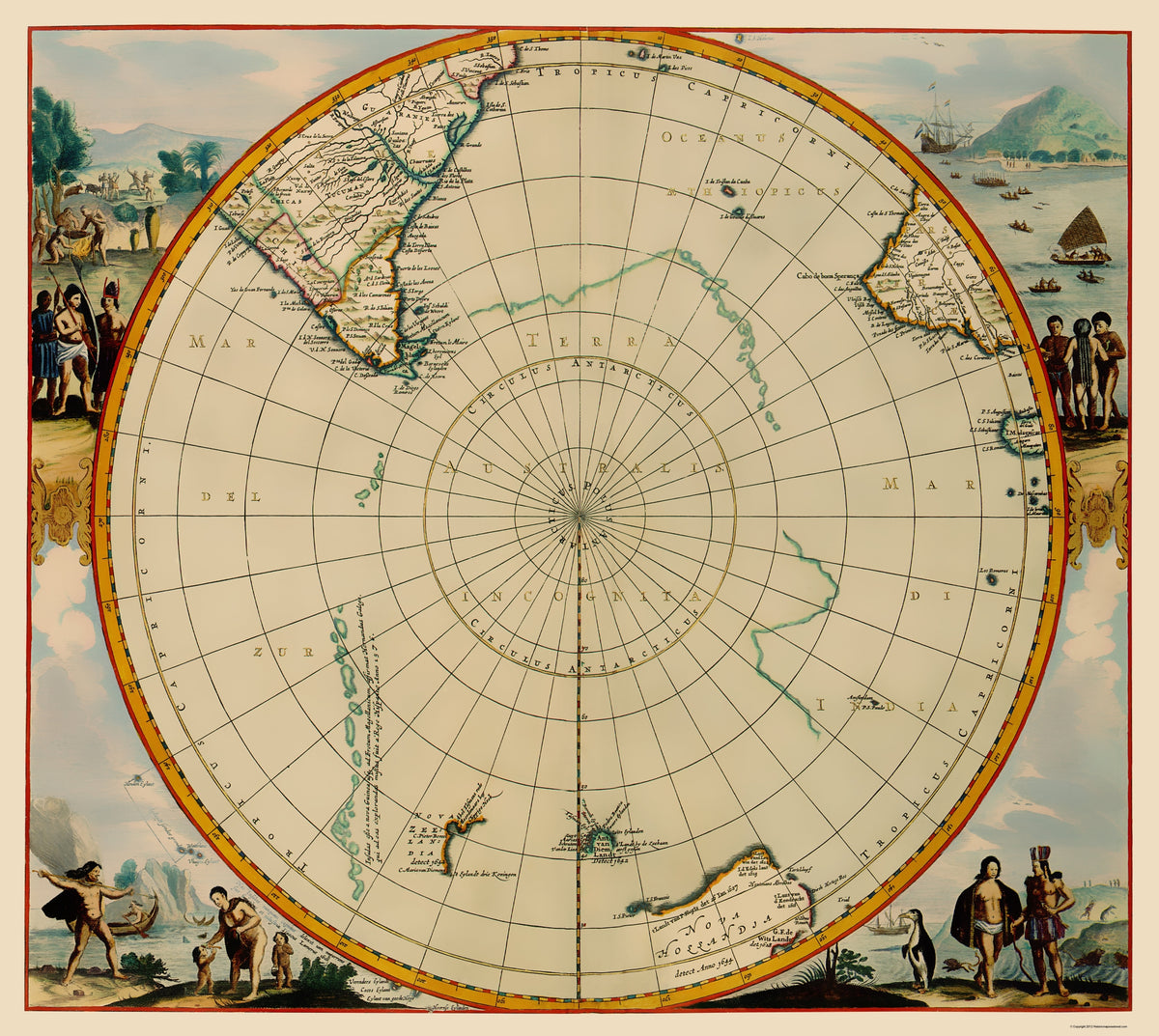 Historic Map - South Polar Region - Jansson 1670 - Vintage Wall Art ...
