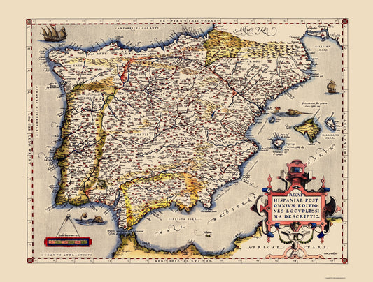 Historic Map - Spain Portugal - Ortelius 1592 - 23 x 30.35 - Vintage Wall Art