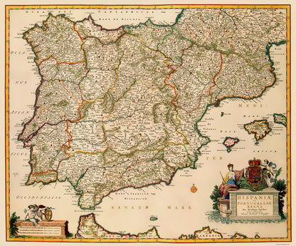 Historic Map - Spain Portugal - Visscher 1681 - 23 x 27.72 - Vintage Wall Art