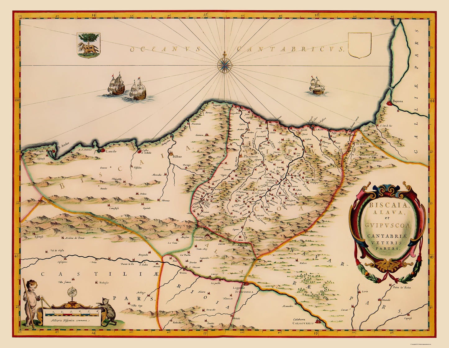 Historic Map - Biscay Spain - Blaeu 1662 - 23 x 29.67 - Vintage Wall Art