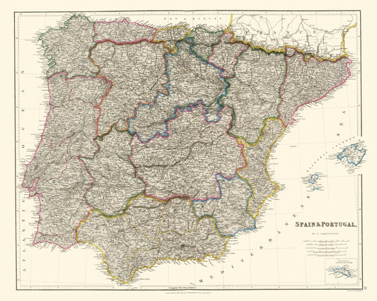 Historic Map - Spain Portugal - Arrowsmith 1832 - 23 x 28.76 - Vintage Wall Art