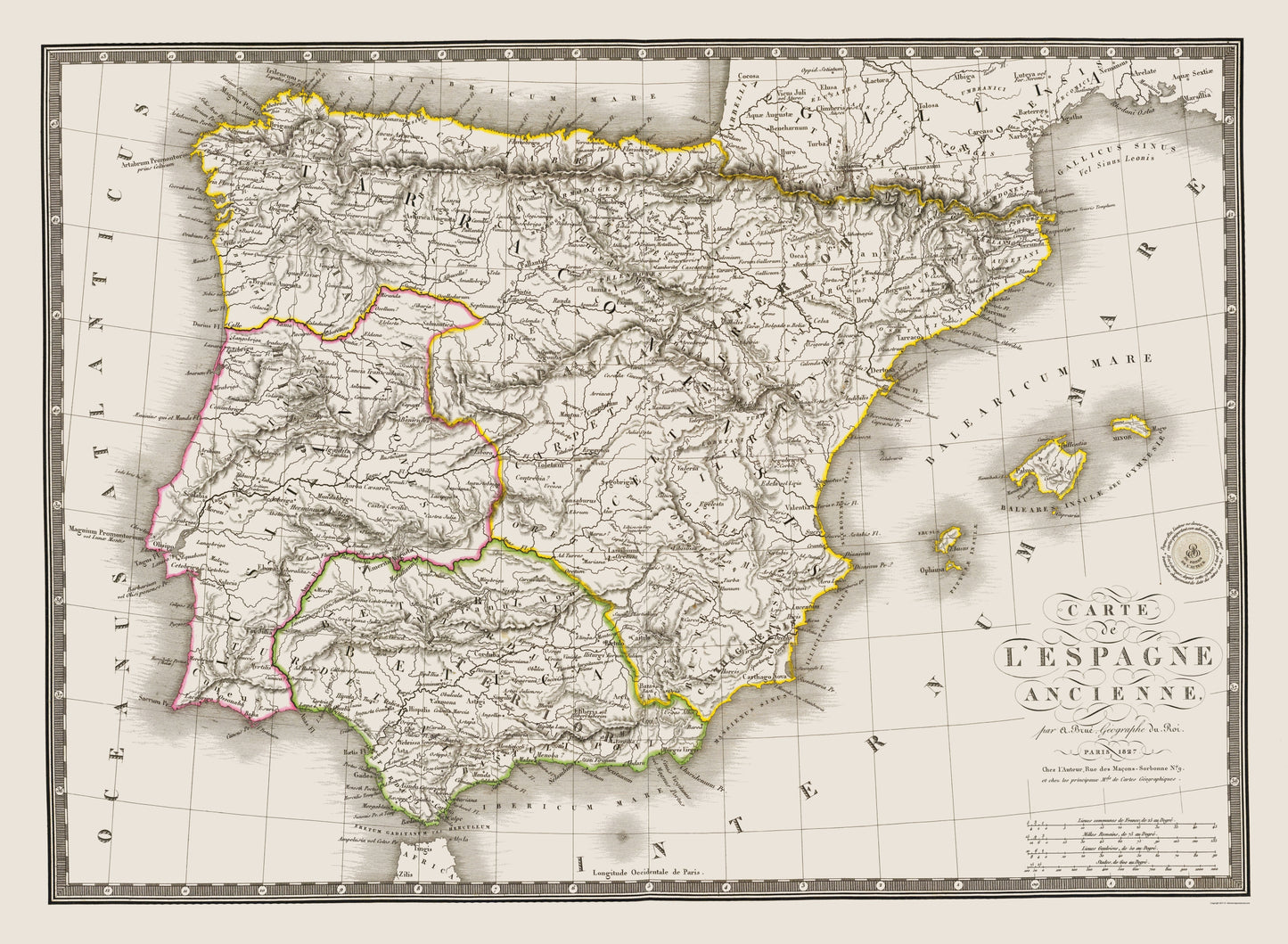 Historic Map - Spain Portugal - Brue 1827 - 23 x 31.38 - Vintage Wall Art