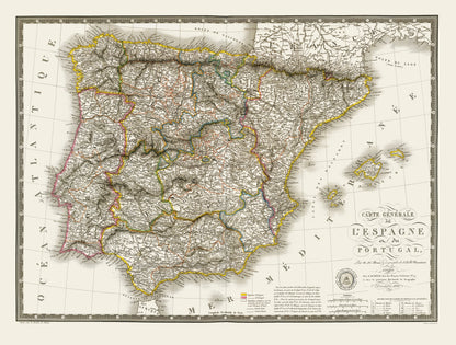 Historic Map - Spain Portugal - Brue 1824 - 23 x 30.38 - Vintage Wall Art