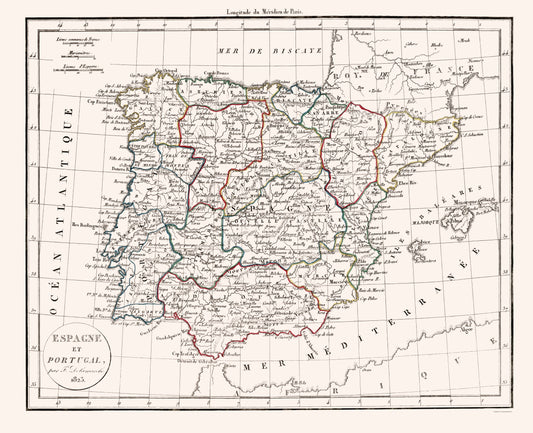 Historic Map - Spain Portugal - Delamarche 1823 - 23 x 28.34 - Vintage Wall Art