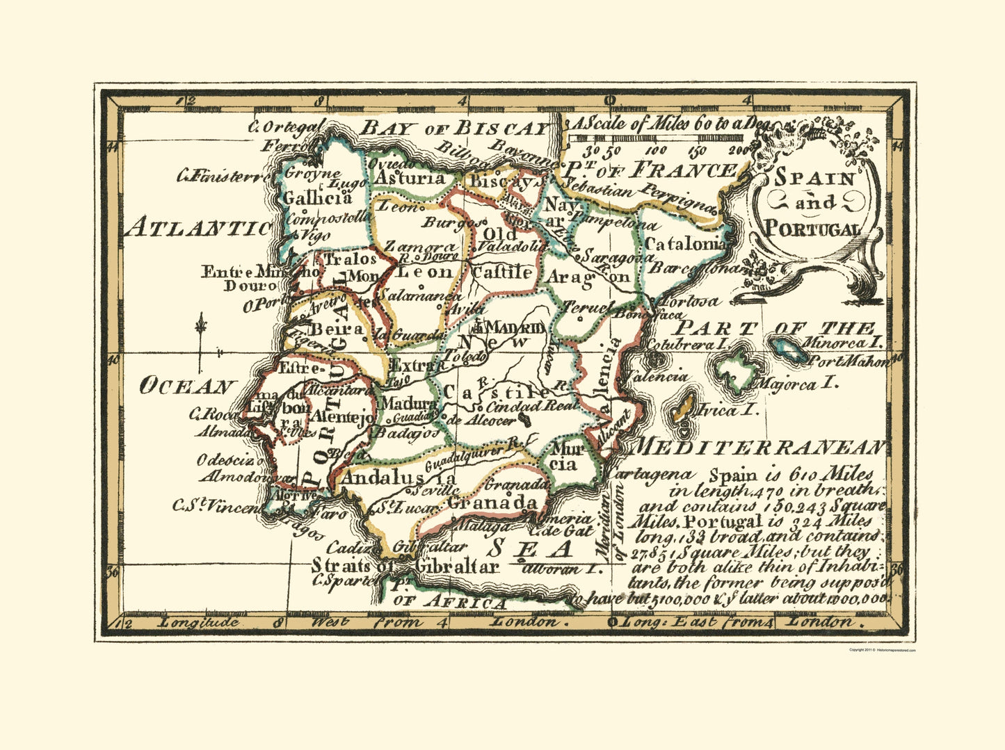 Historic Map - Spain Portugal - Gibson 1758 - 23 x 30.80 - Vintage Wall Art