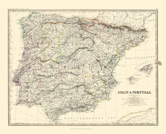 Historic Map - Spain Portugal - Blackwood 1861 - 23 x 28.60 - Vintage Wall Art