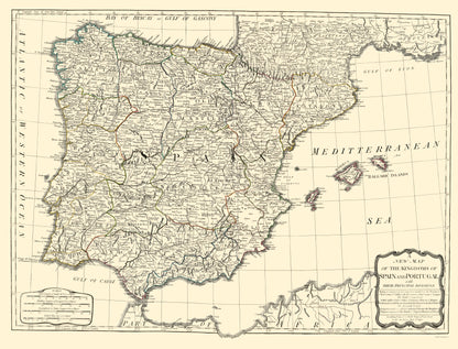 Historic Map - Spain Portugal - Sayer 1790 - 23 x 30 - Vintage Wall Art