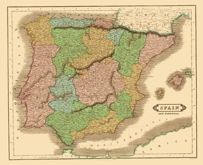 Historic Map - Spain Portugal - Hamilton 1831 - 23 x 28.22 - Vintage Wall Art