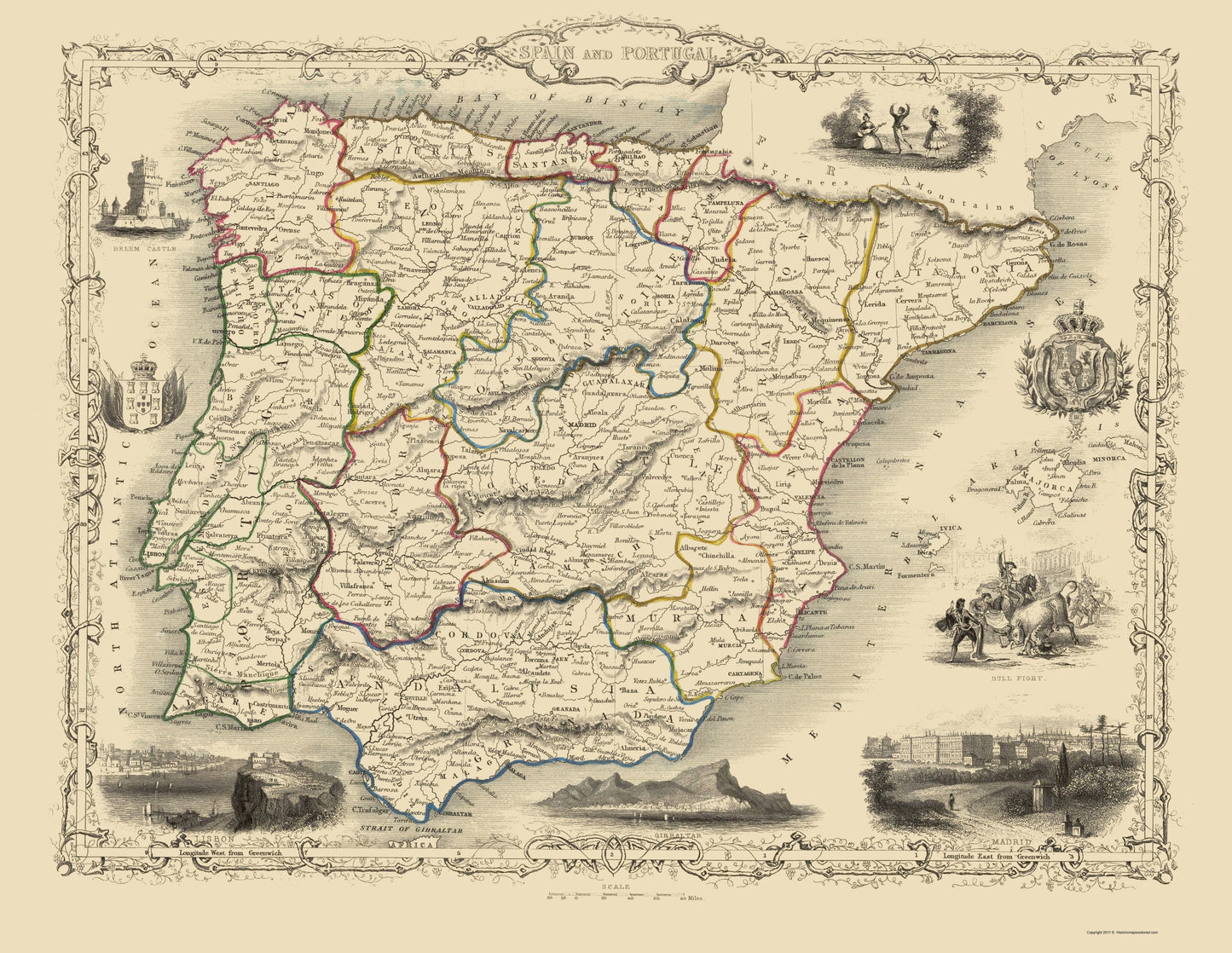 Historic Map - Spain Portugal - Martin 1851 - 23 x 29.72 - Vintage Wall Art