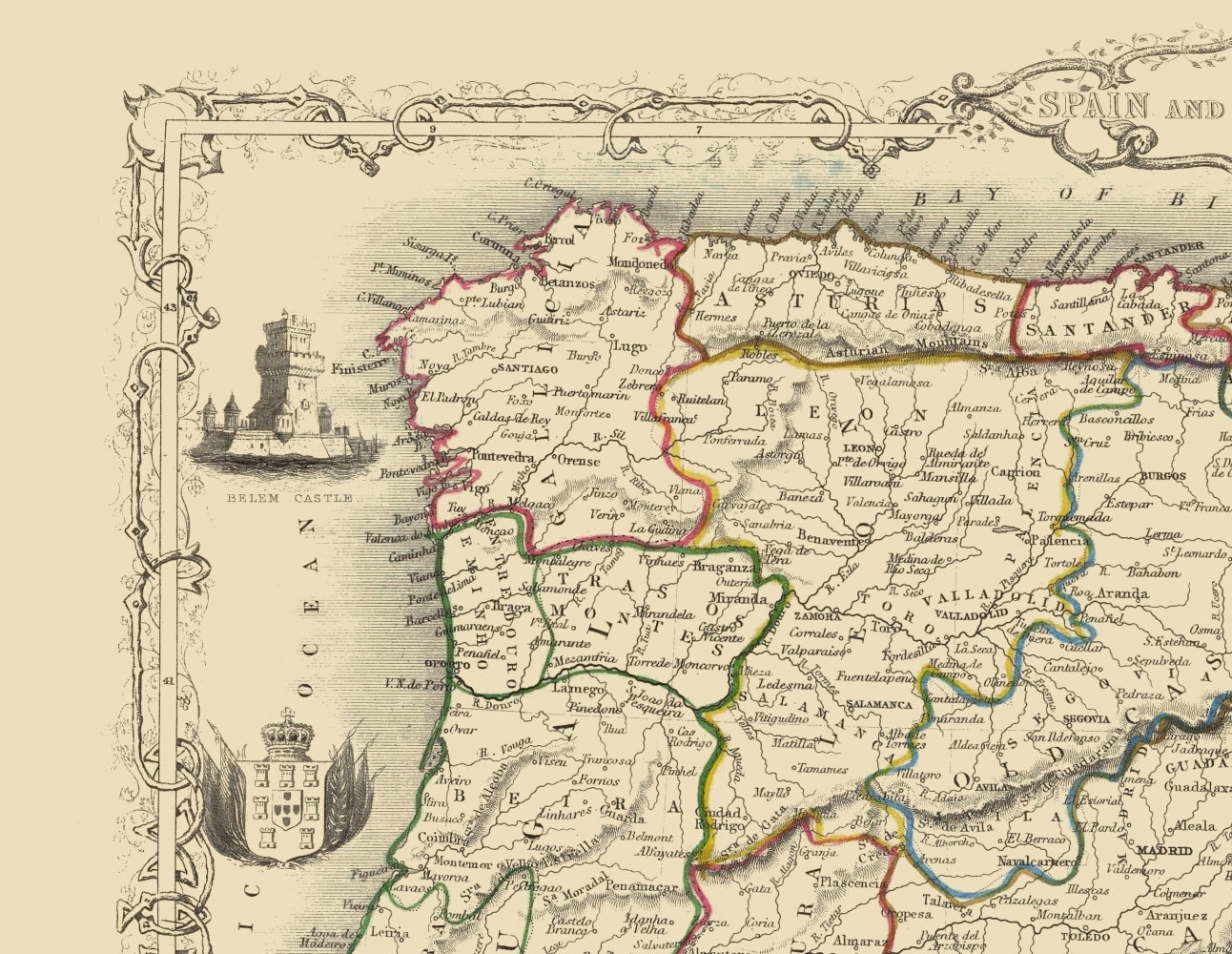 Historic Map - Spain Portugal - Martin 1851 - 23 x 29.72 - Vintage Wall Art