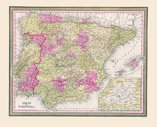 Historic Map - Spain Portugal - Cowperthwait 1850 - 23 x 28.46 - Vintage Wall Art