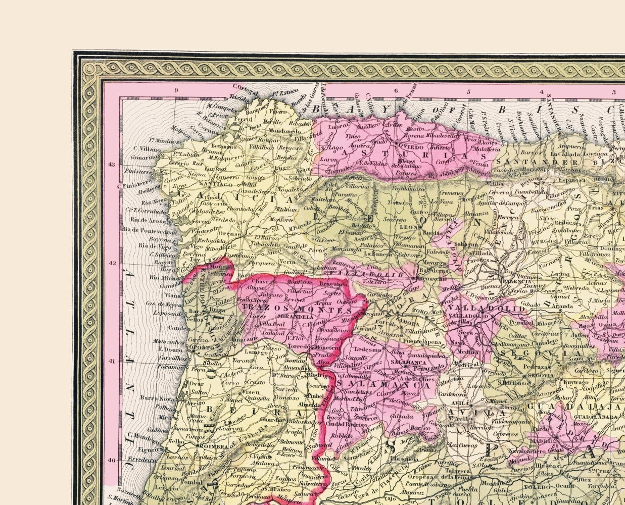 Historic Map - Spain Portugal - Cowperthwait 1850 - 23 x 28.46 - Vintage Wall Art