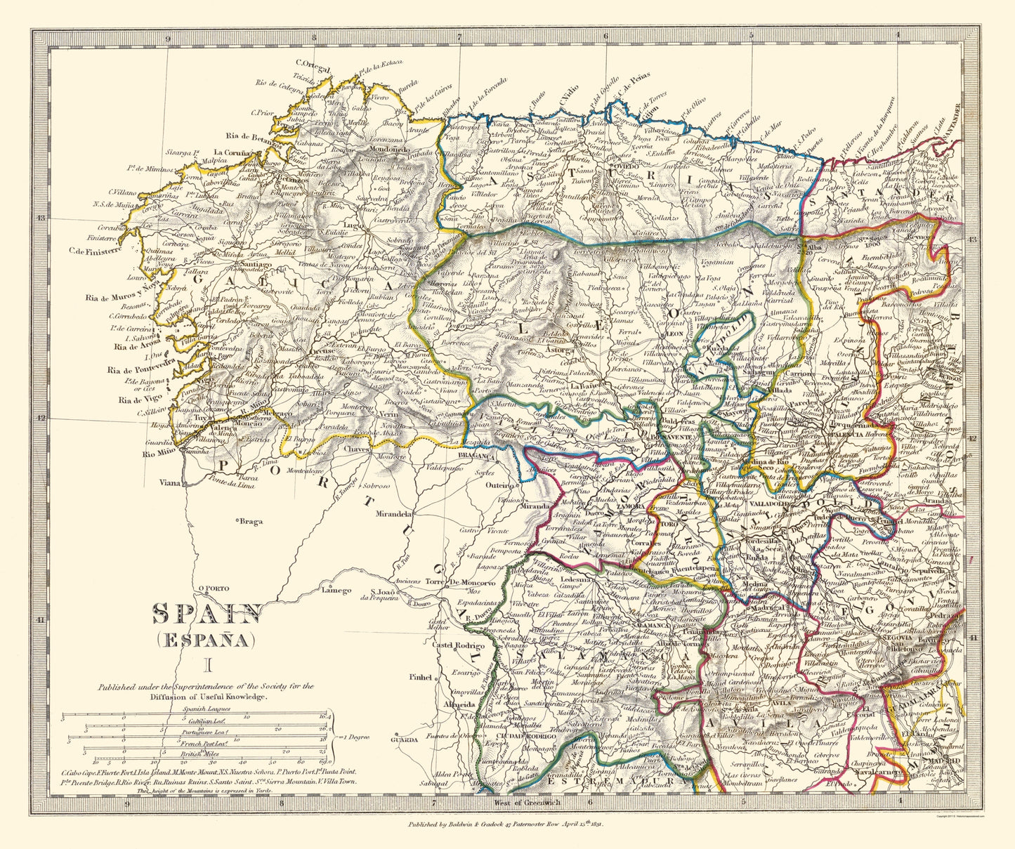 Historic Map - Spain 1 - Baldwin 1831 - 23 x 27.49 - Vintage Wall Art