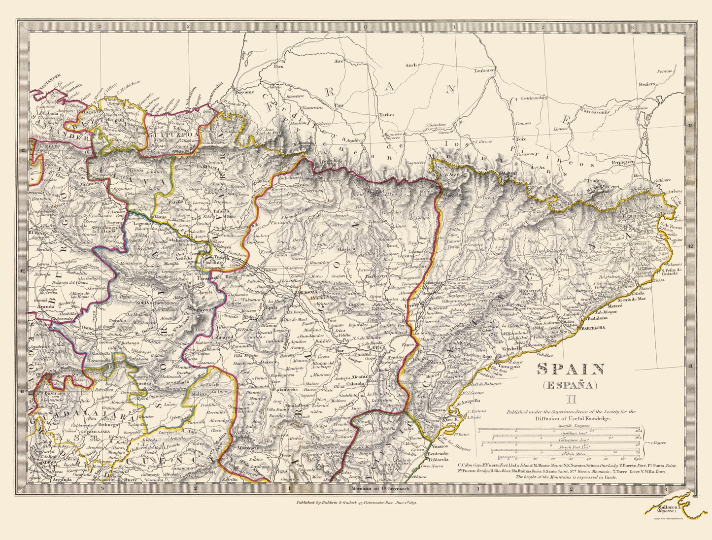 Historic Map - Spain 2 - Baldwin 1831 - 23 x 30.31 - Vintage Wall Art