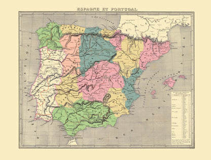 Historic Map - Spain Portugal - Goujon 1838 - 23 x 30.40 - Vintage Wall Art