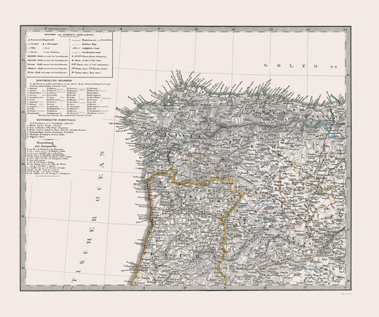 Historic Map - Spain Portugal Northwest - Perthes 1865 - 23 x 27.52 - Vintage Wall Art