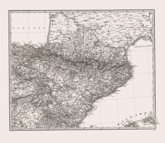 Historic Map - Spain Northeast - Perthes 1865 - 23 x 26 - Vintage Wall Art