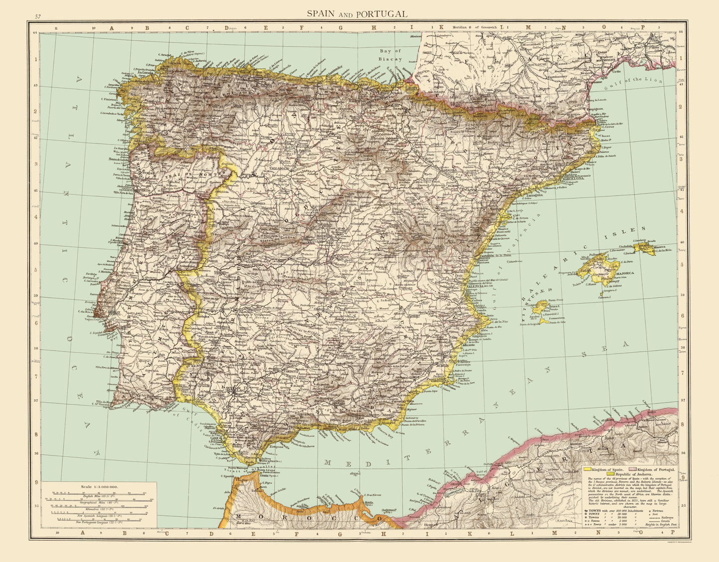 Historic Map - Spain Portugal - Andree 1895 - 23 x 29.41 - Vintage Wall Art