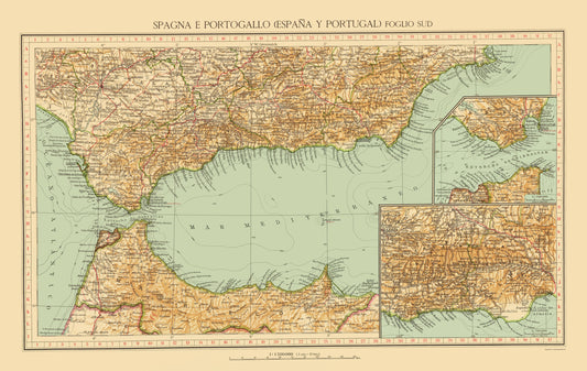 Historic Map - Spain Southern - Touring Club Italiano 1929 - 23 x 36 - Vintage Wall Art