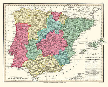 Historic Map - Spain Portugal - Wilkinson 1808 - 23 x 28.68 - Vintage Wall Art