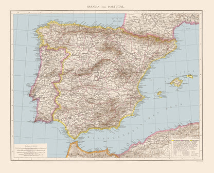 Historic Map - Spain Portugal - Andree 1893 - 23 x 28.33 - Vintage Wall Art